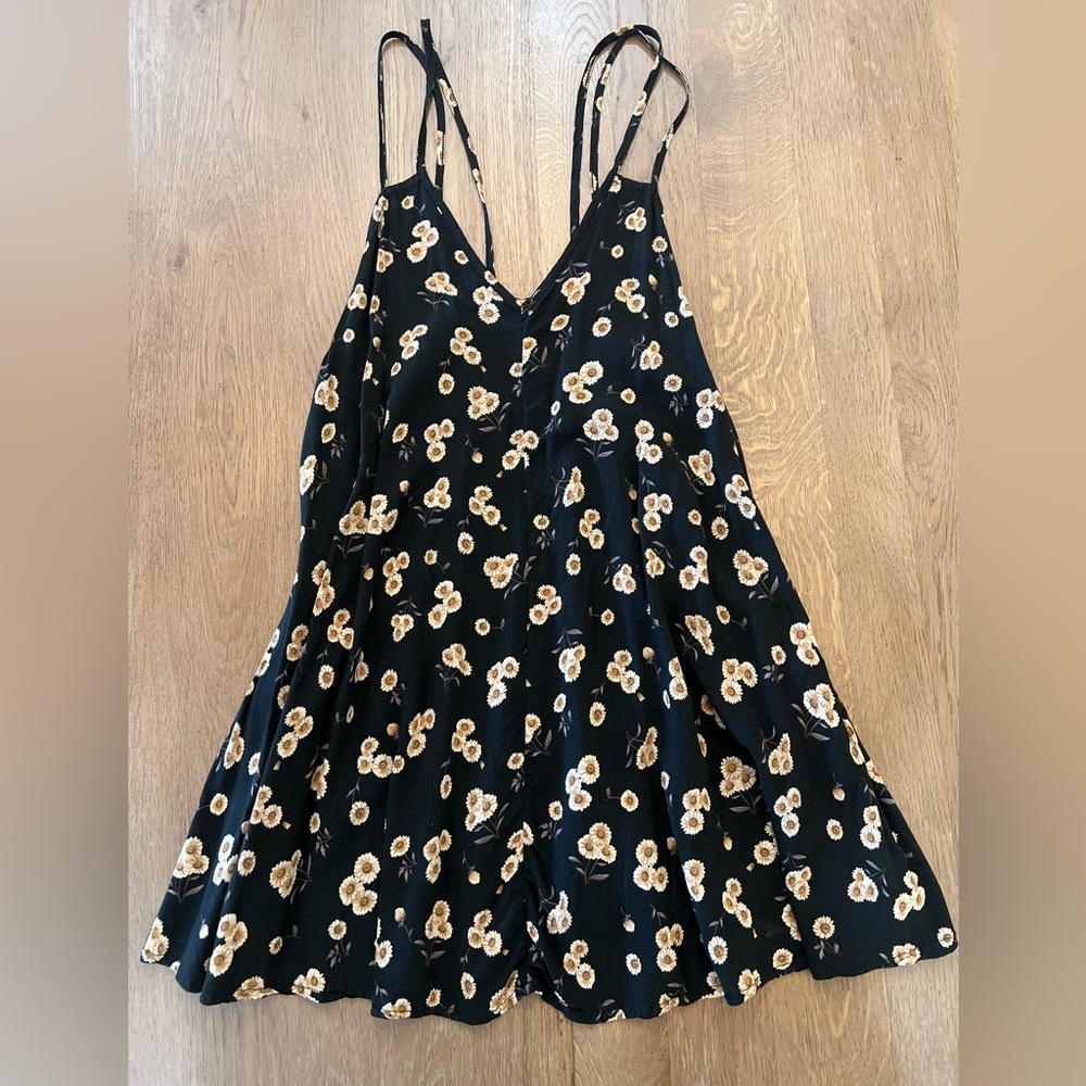 Brandy Melville Black V Neck Sunflower mini dress with double spaghetti strap